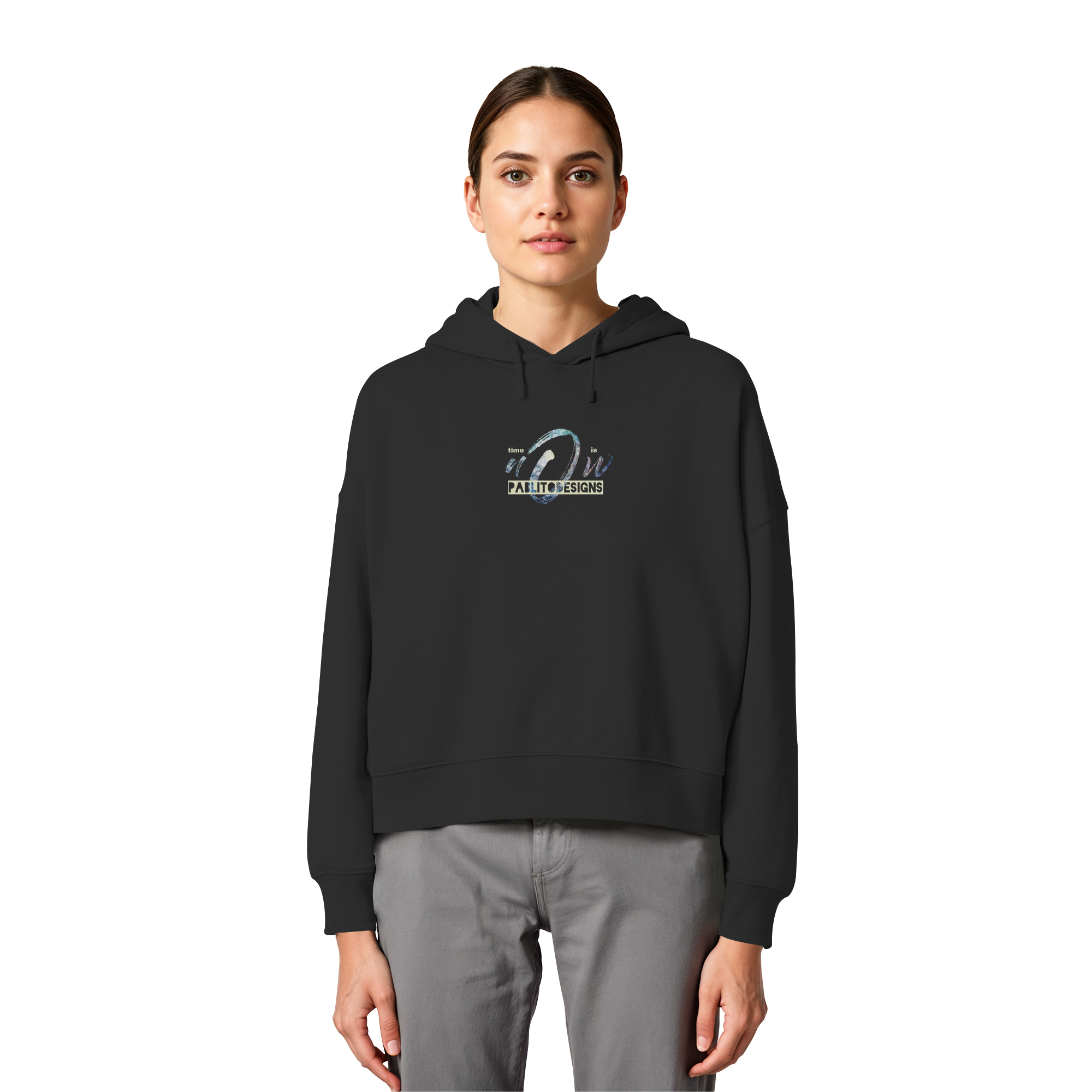 time is NOW - womens organic boxcut hood