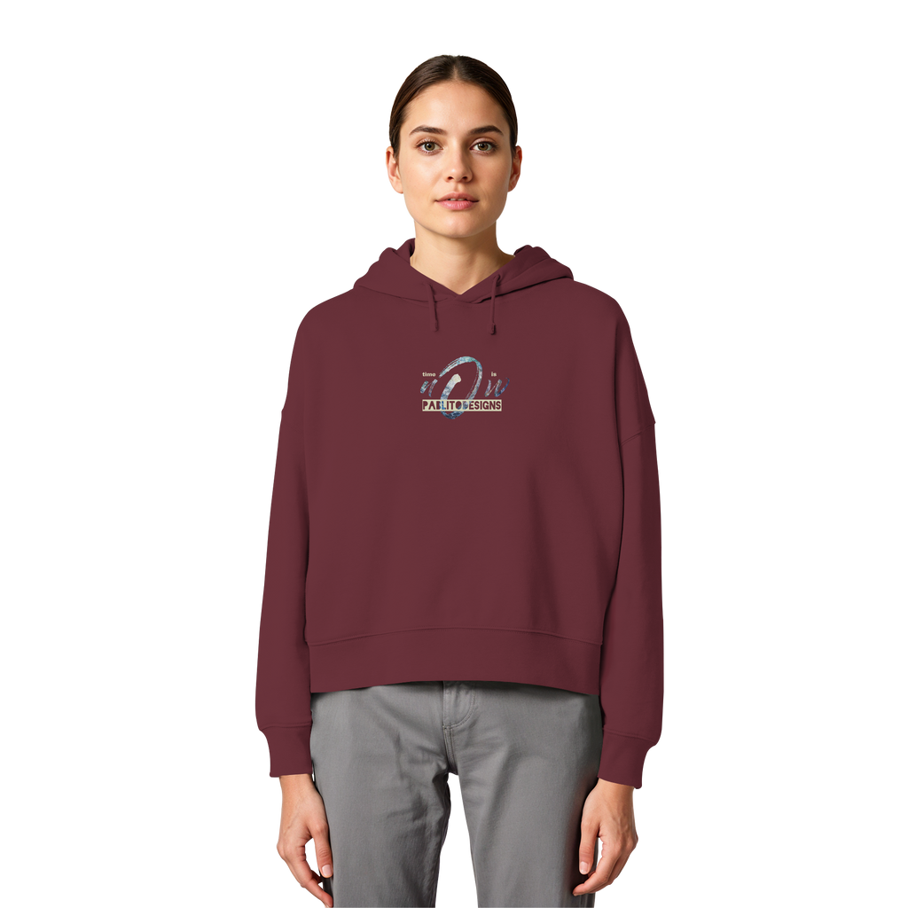 time is NOW - womens organic boxcut hood