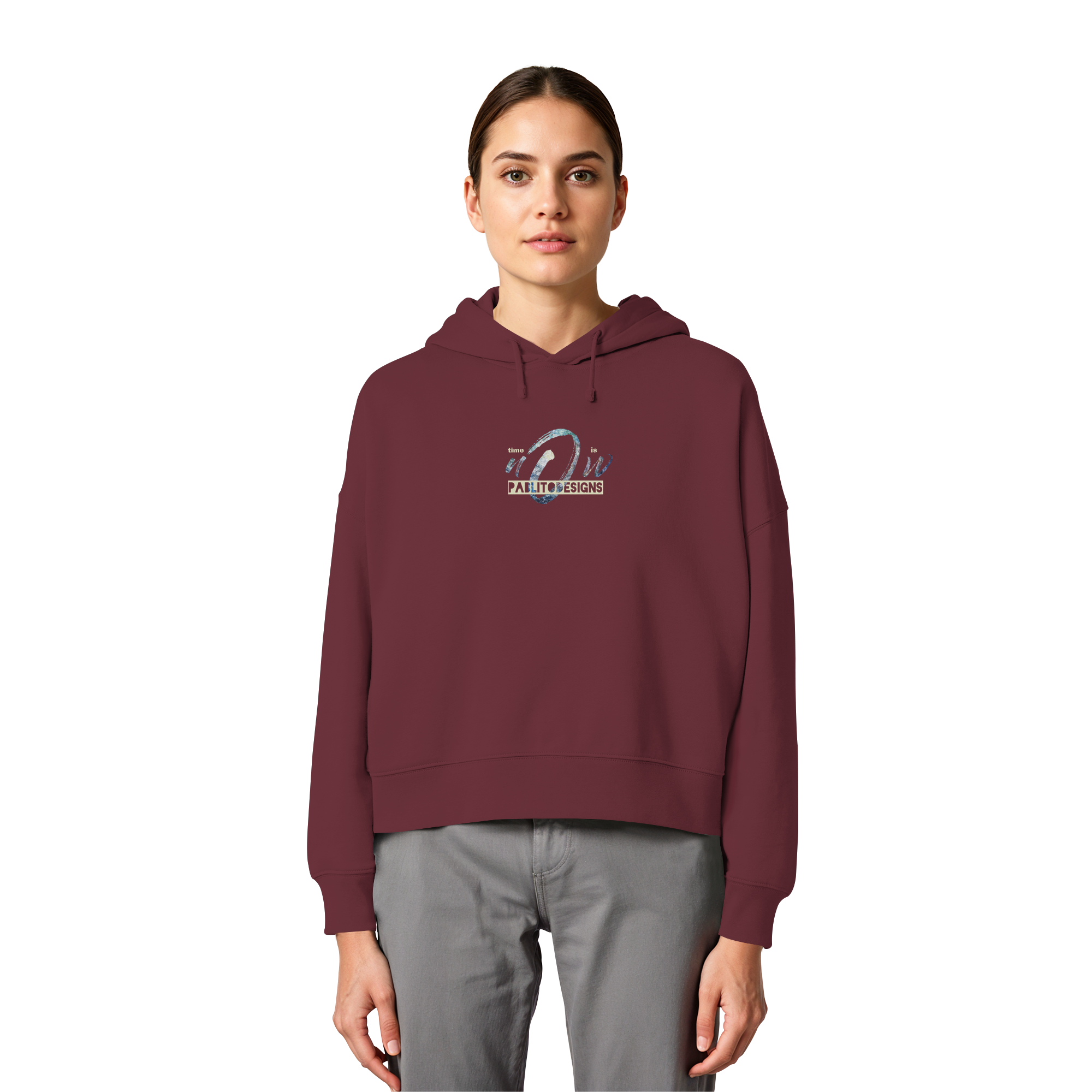 time is NOW - womens organic boxcut hood