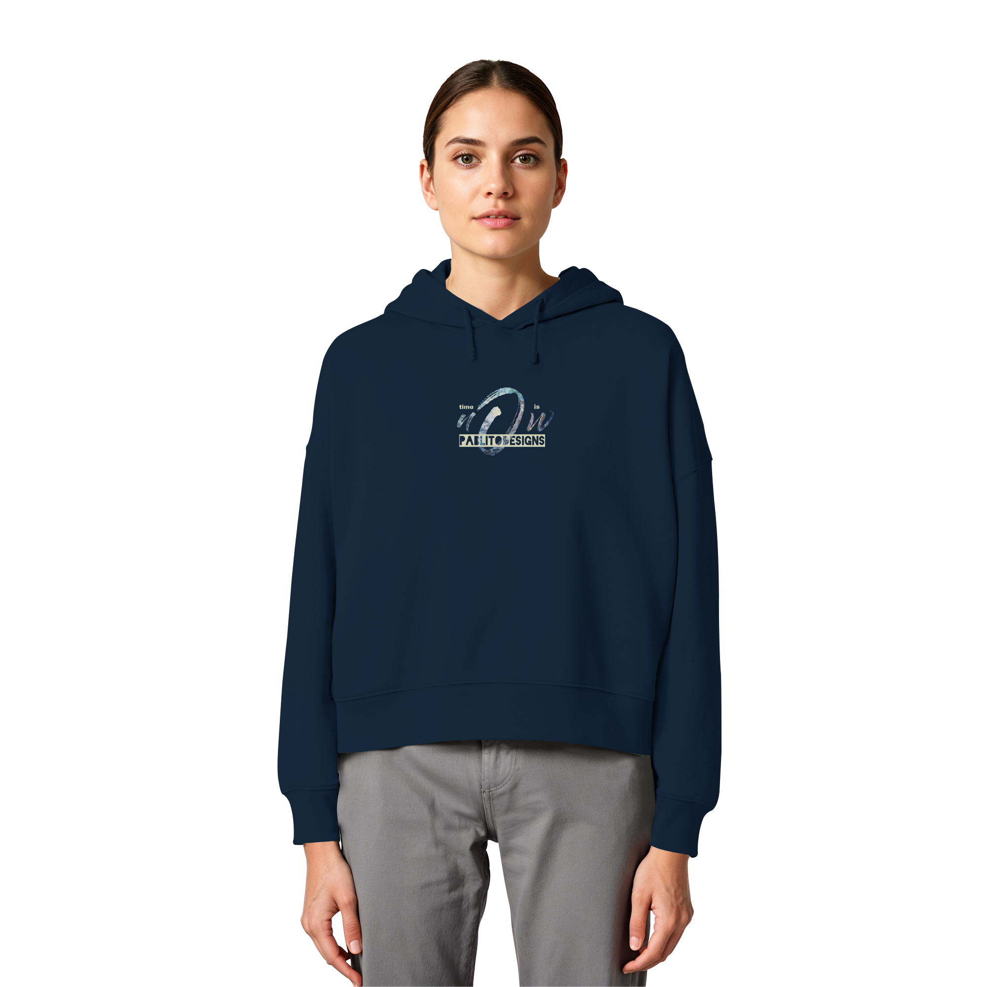 time is NOW - womens organic boxcut hood