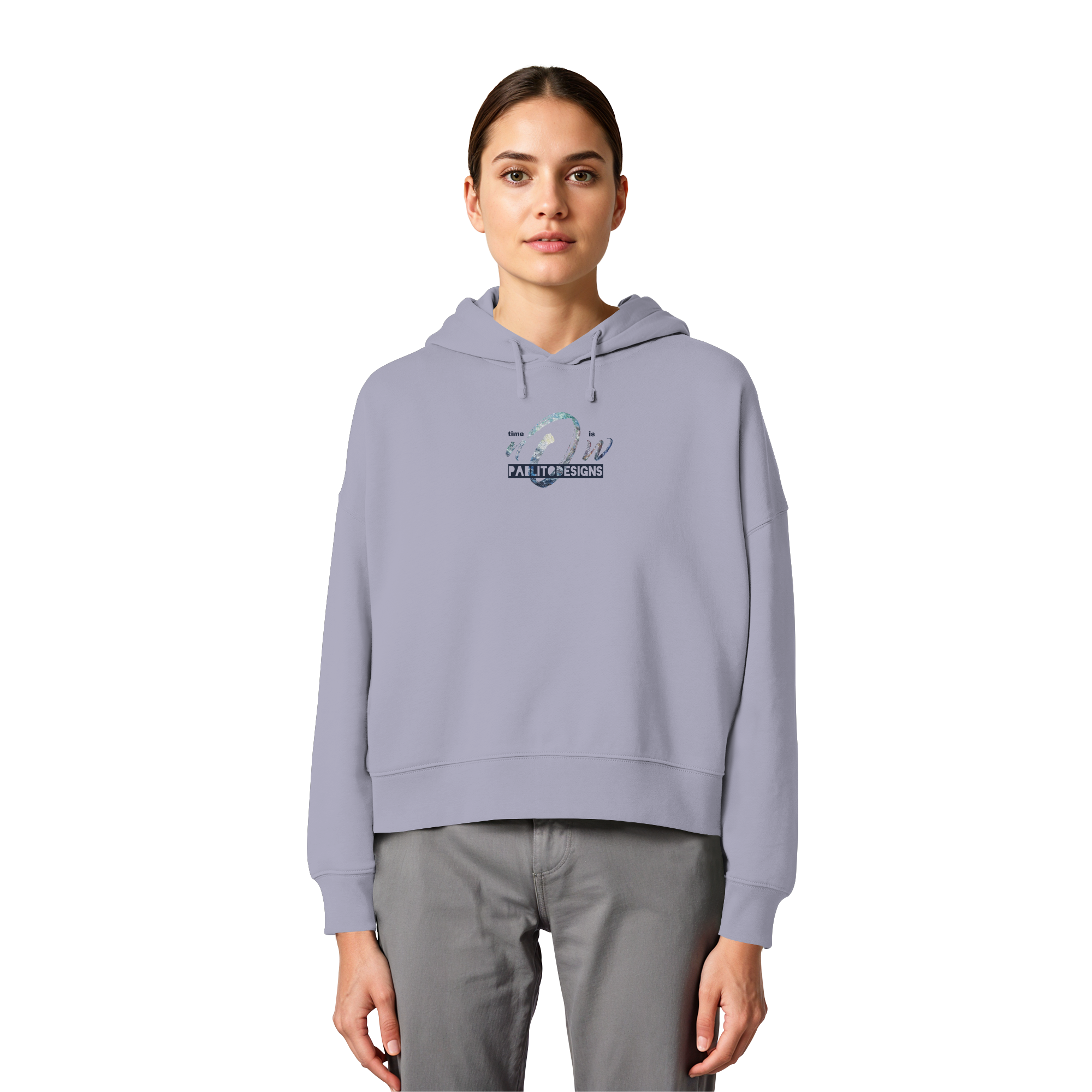 time is NOW - womens organic boxcut hood