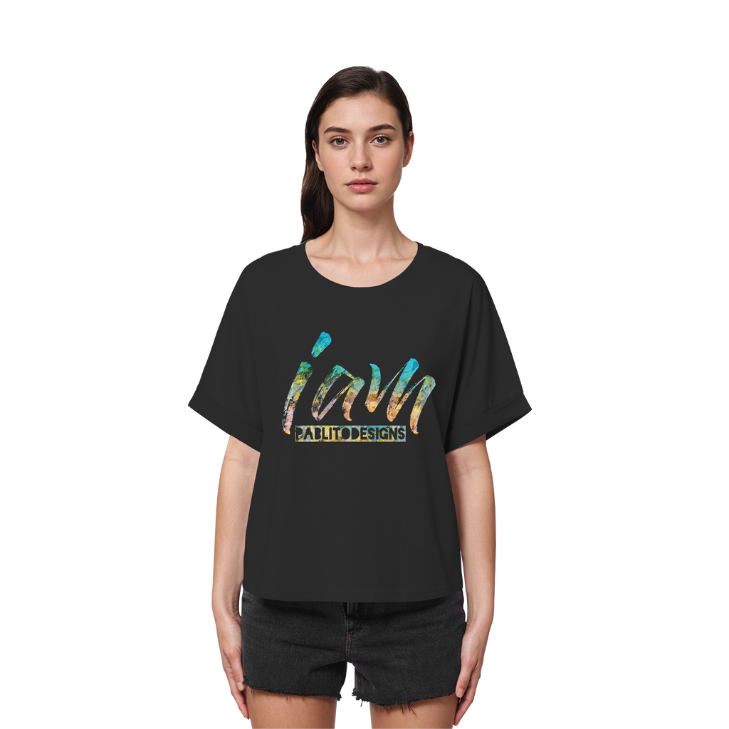 i am  - womens organic rolled sleeves tee