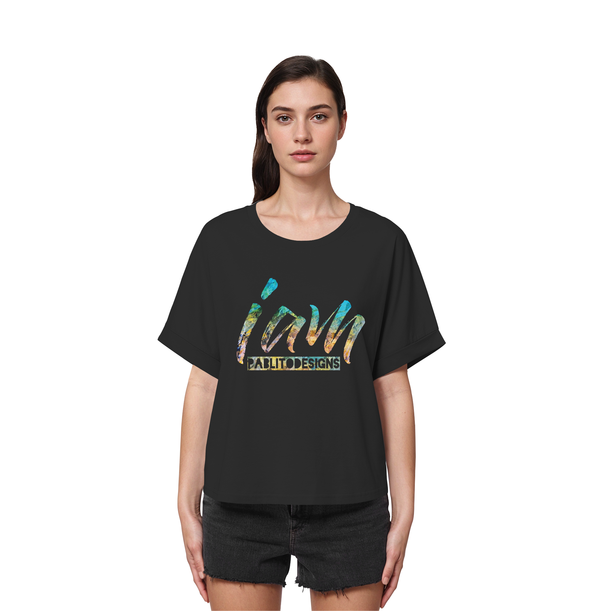 i am  - womens organic rolled sleeves tee