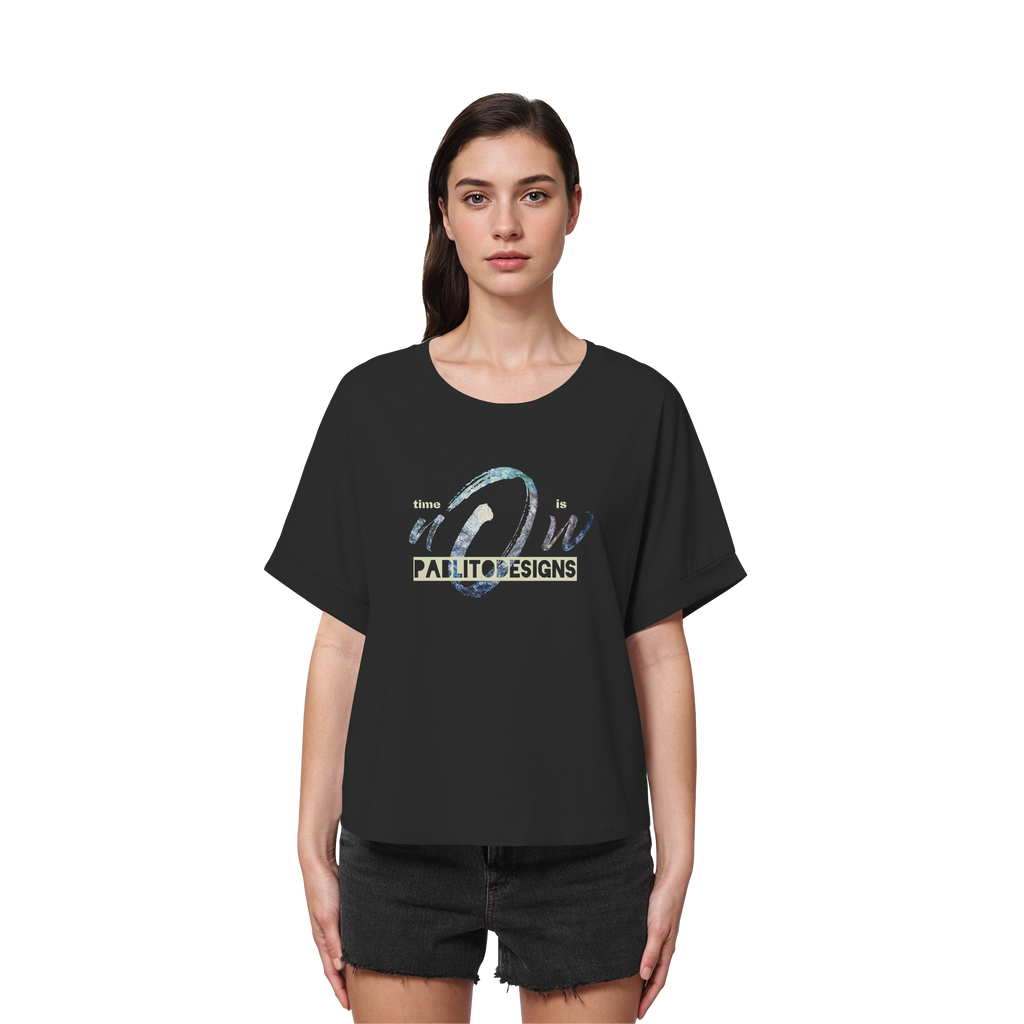time is NOW - womens organic rolled sleeves tee