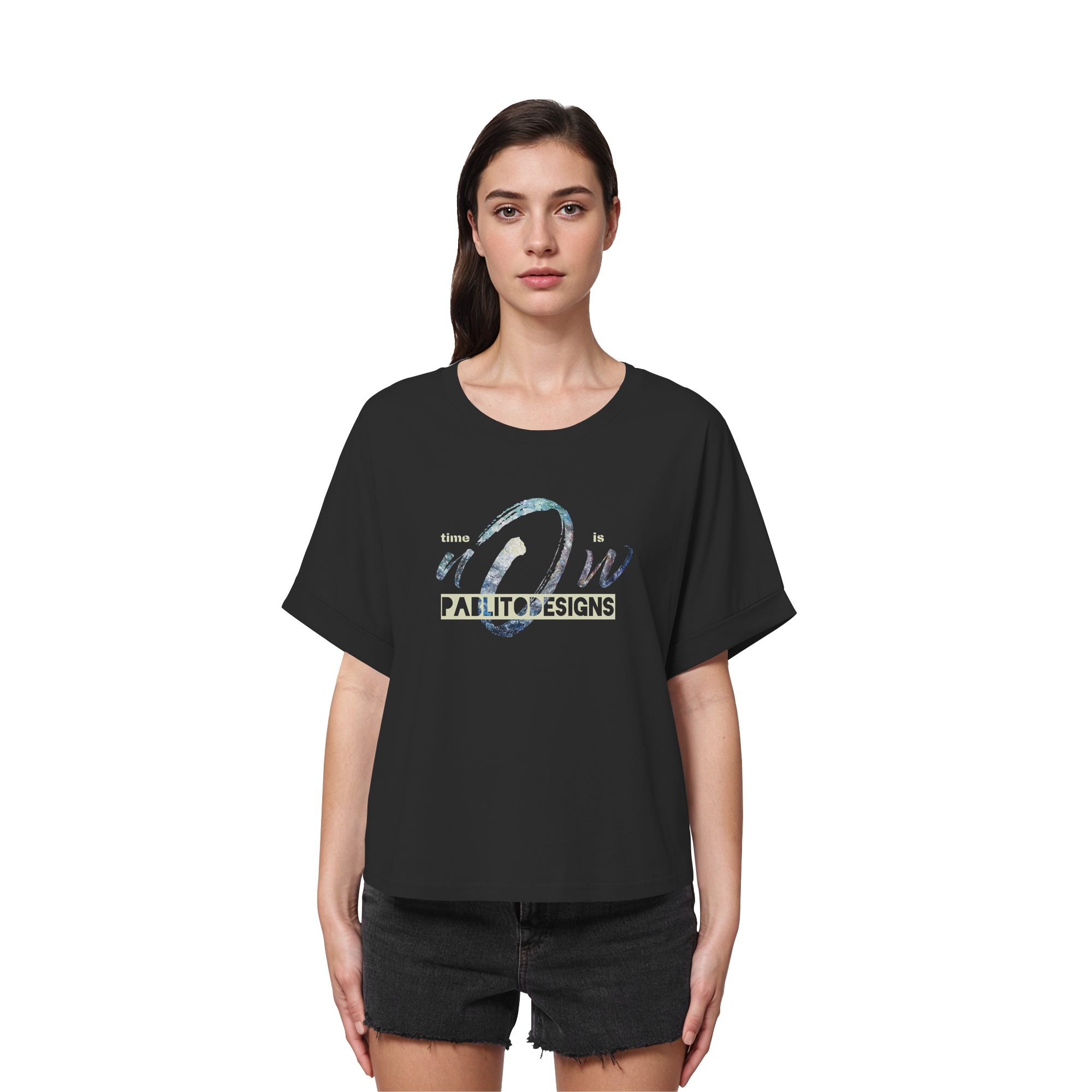 time is NOW - womens organic rolled sleeves tee