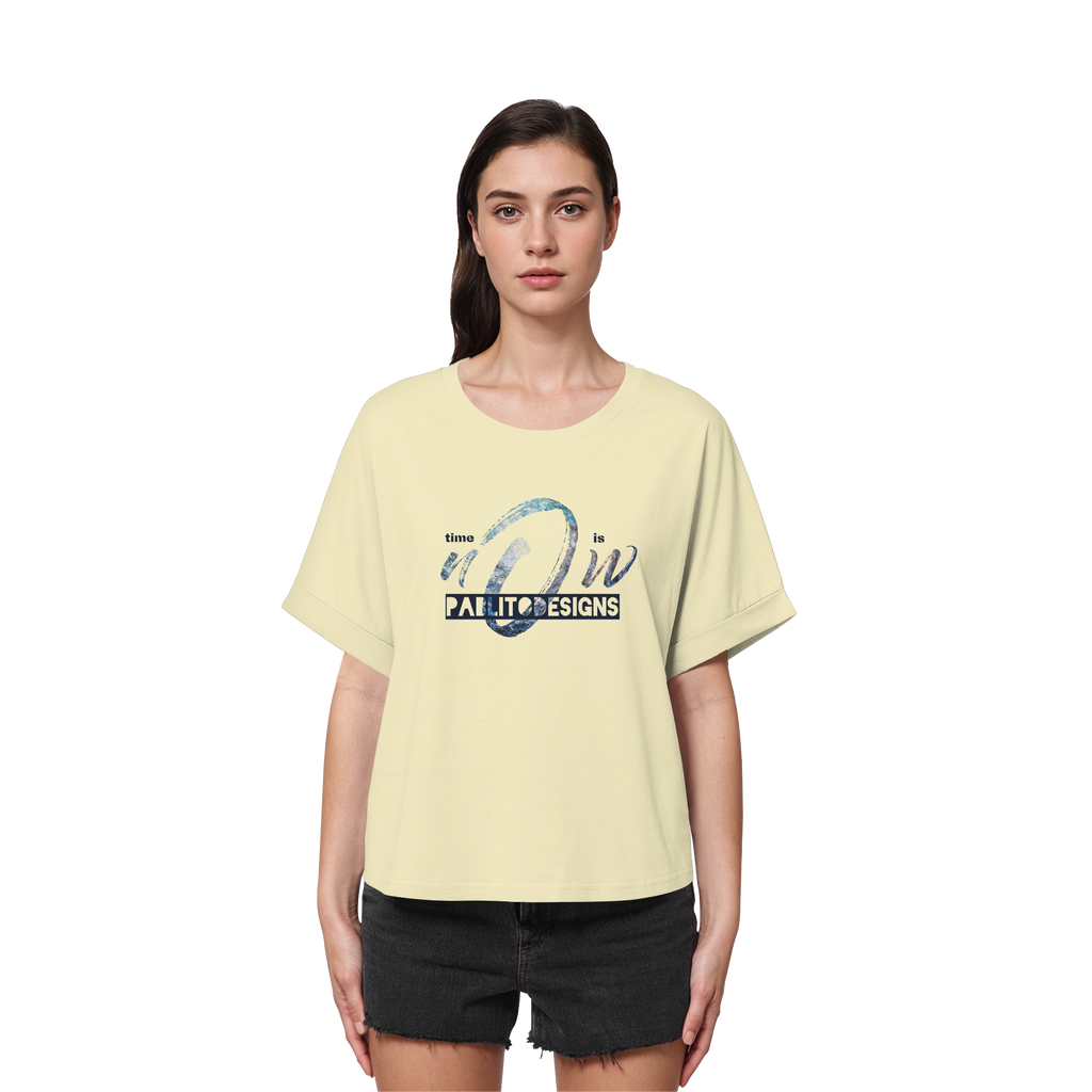 time is NOW - womens organic rolled sleeves tee