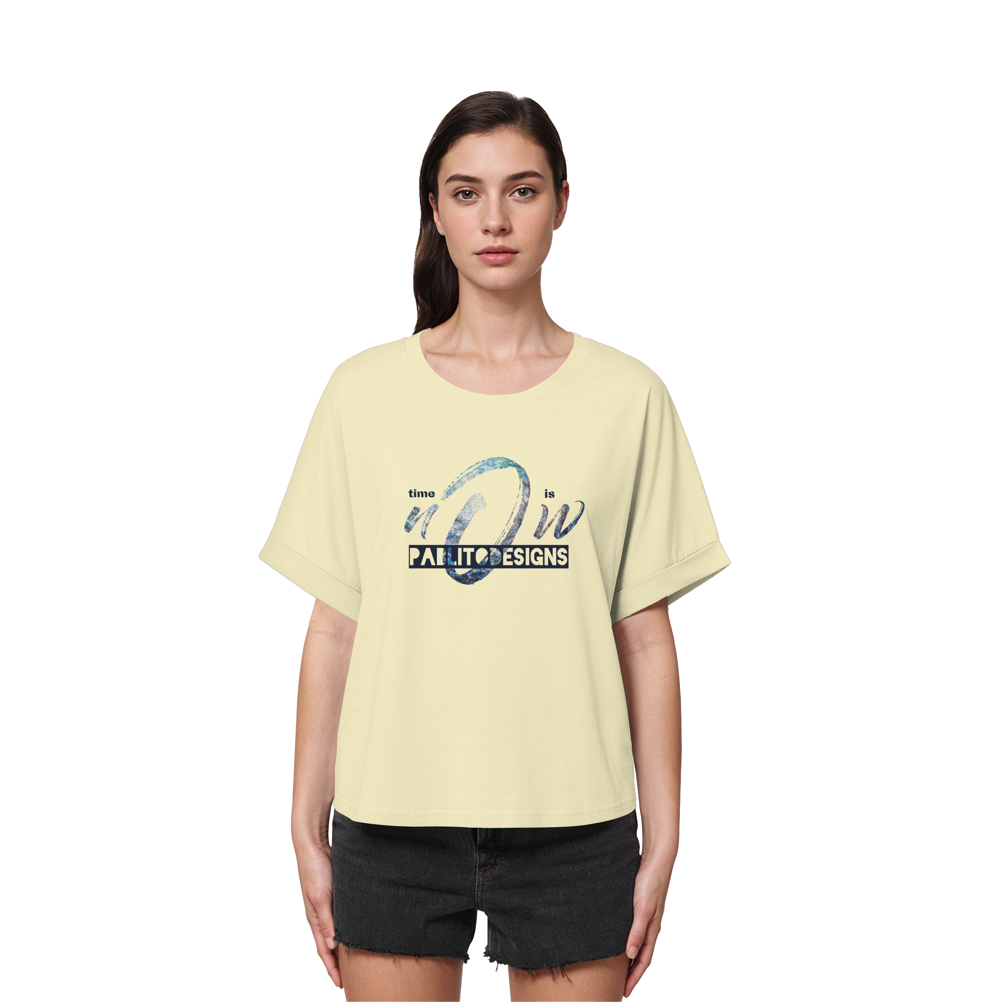 time is NOW - womens organic rolled sleeves tee