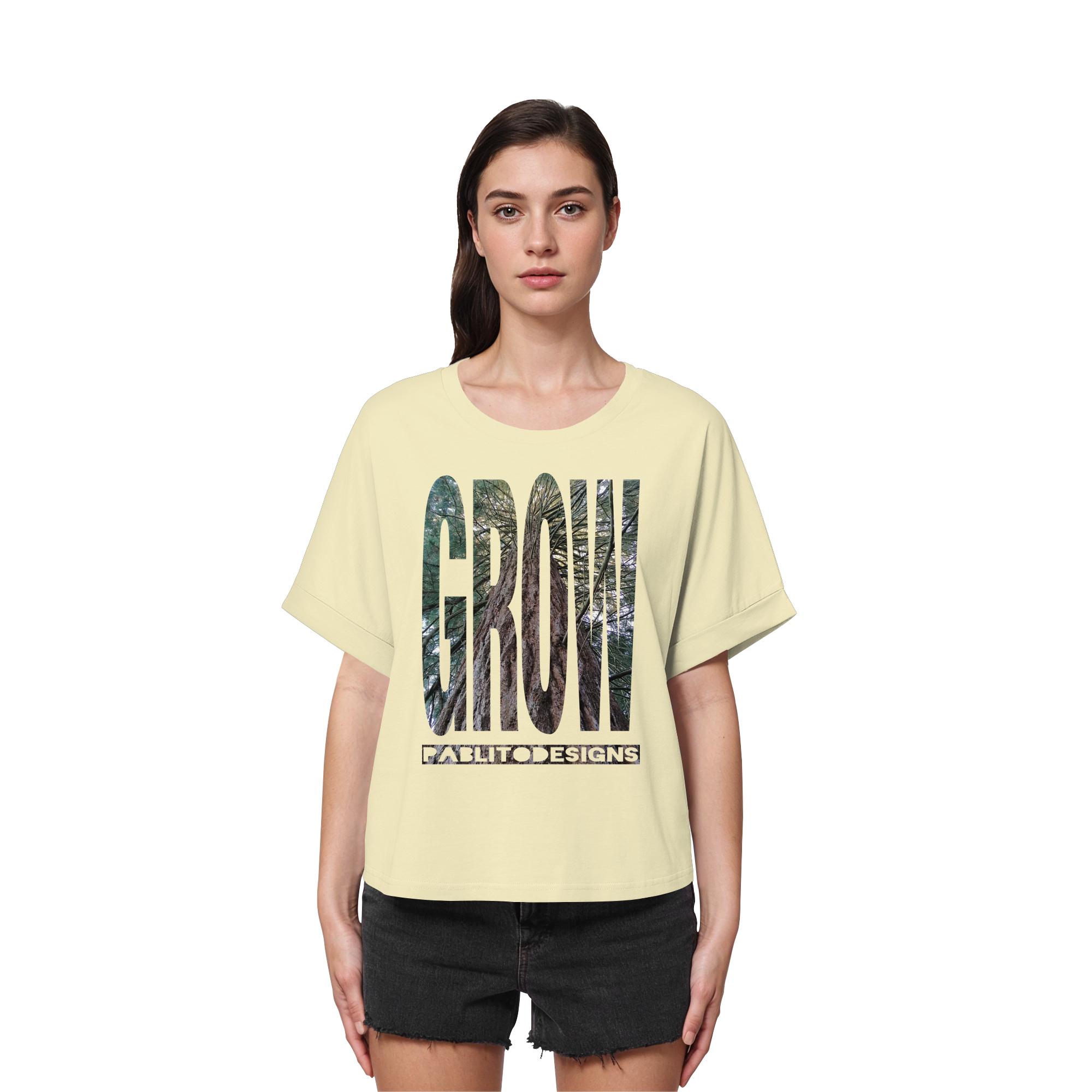 grow - womens organic rolled sleves tee