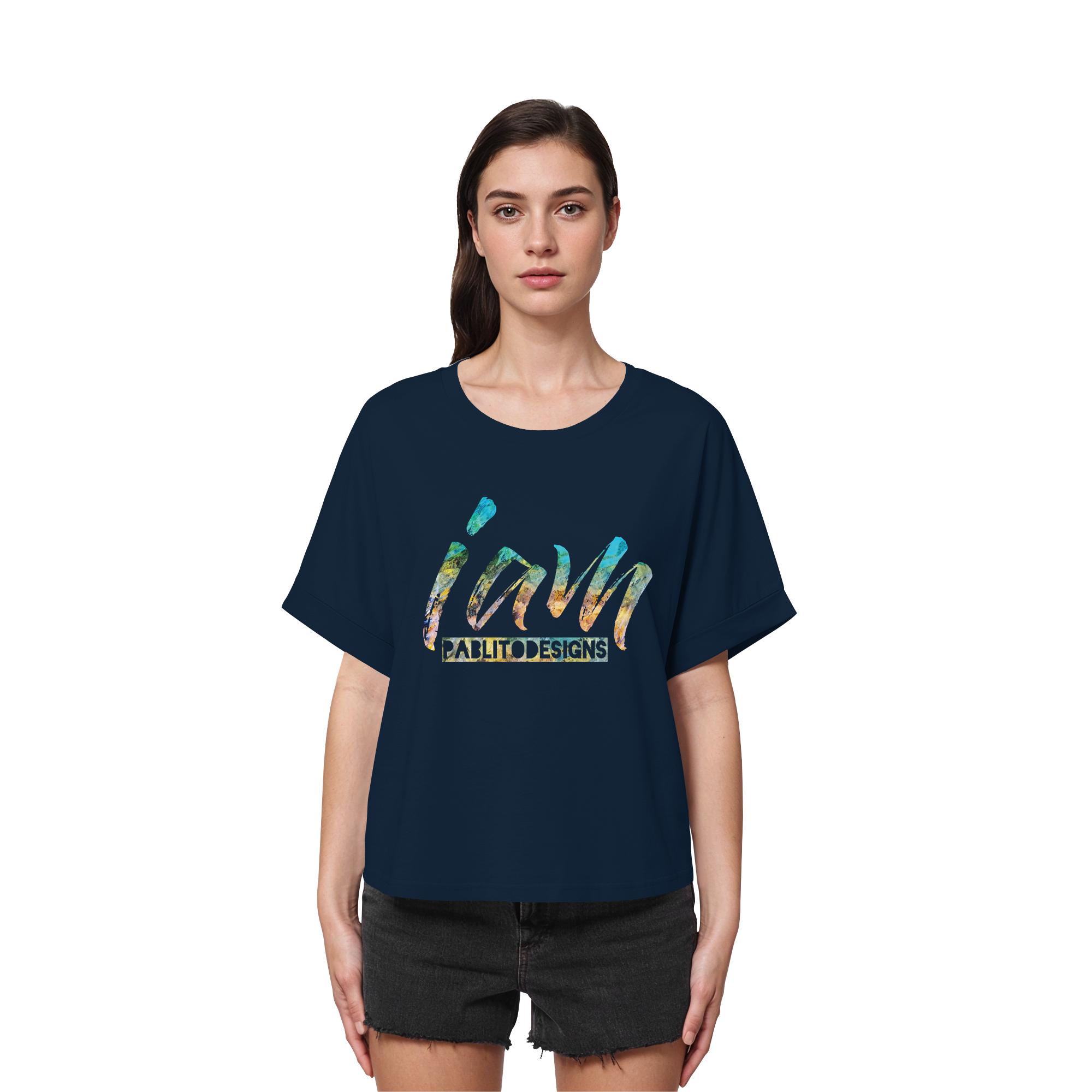 i am  - womens organic rolled sleeves tee