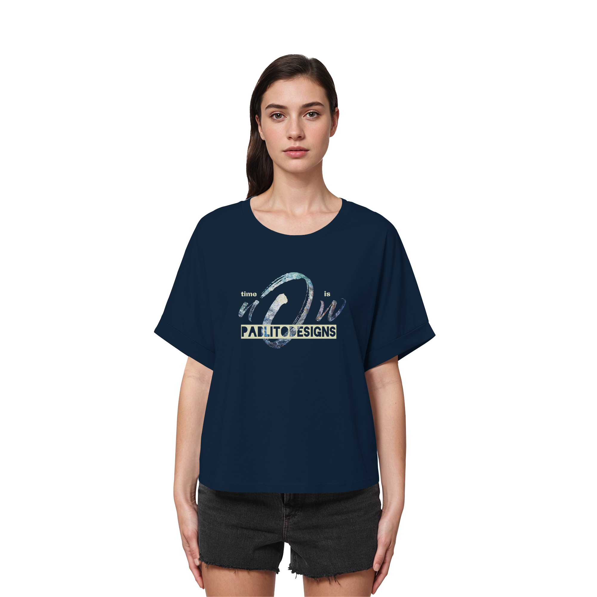 time is NOW - womens organic rolled sleeves tee