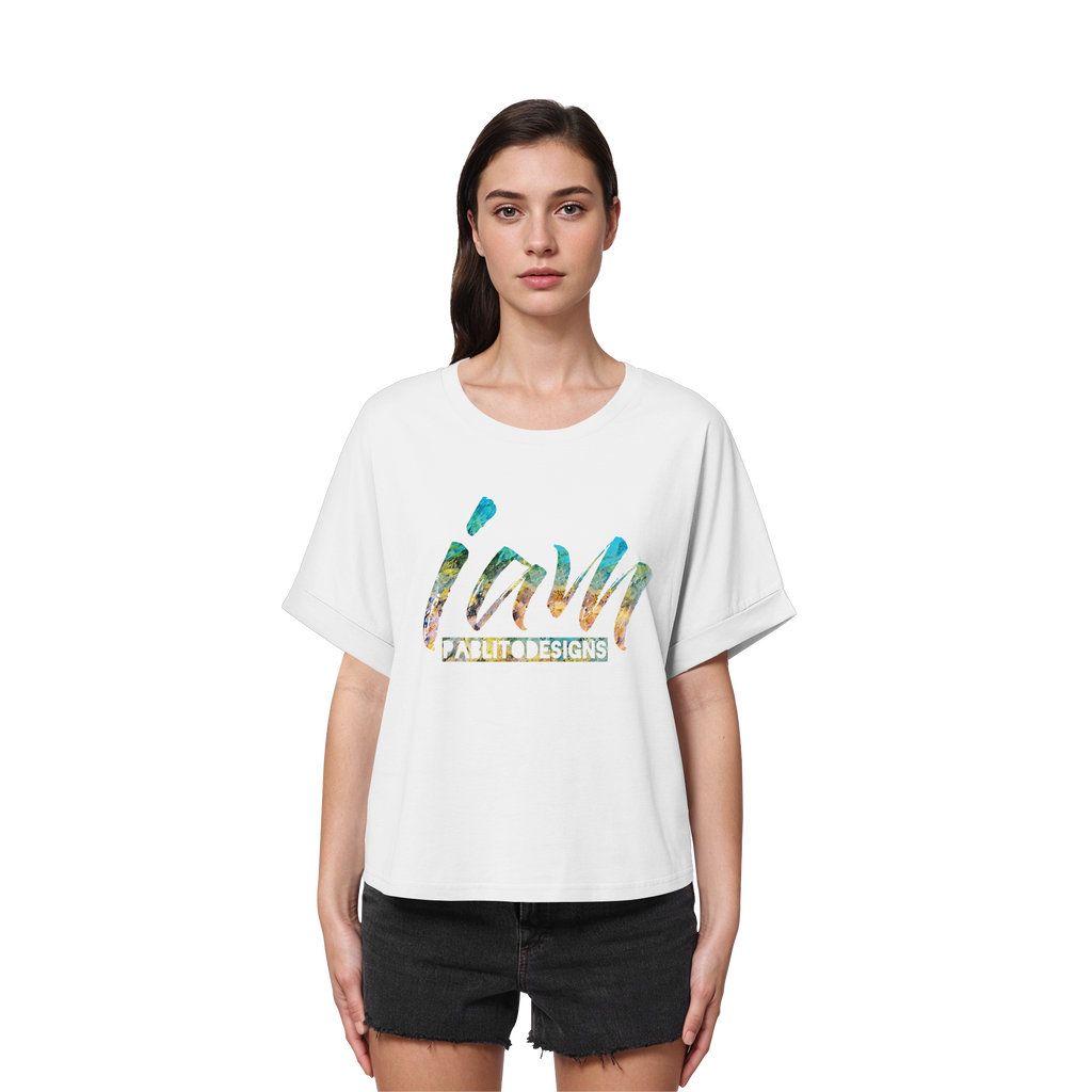 i am  - womens organic rolled sleeves tee