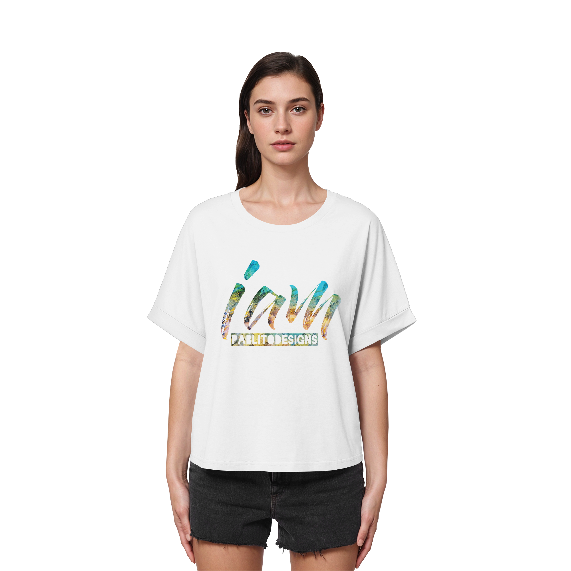 i am  - womens organic rolled sleeves tee