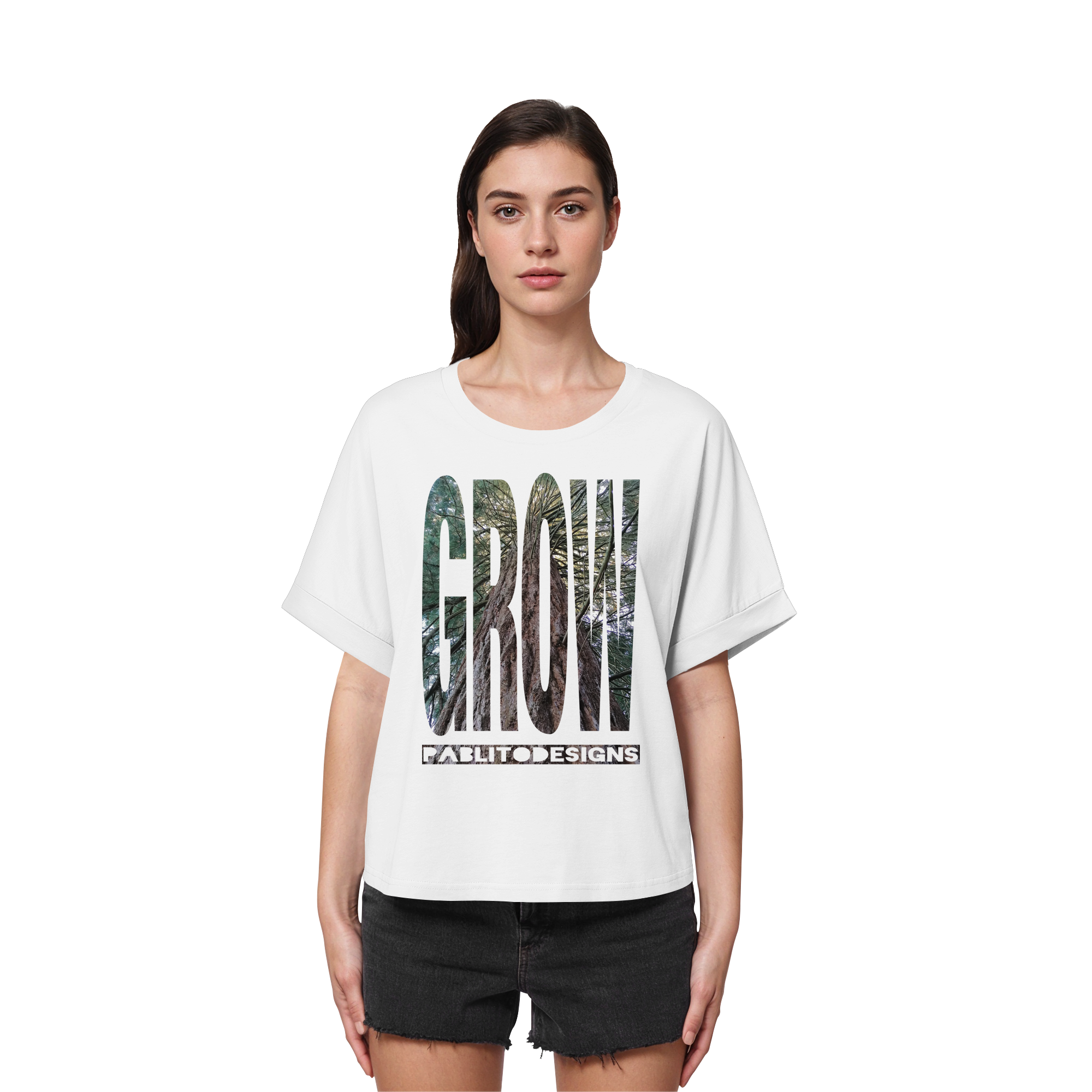 grow - womens organic rolled sleves tee